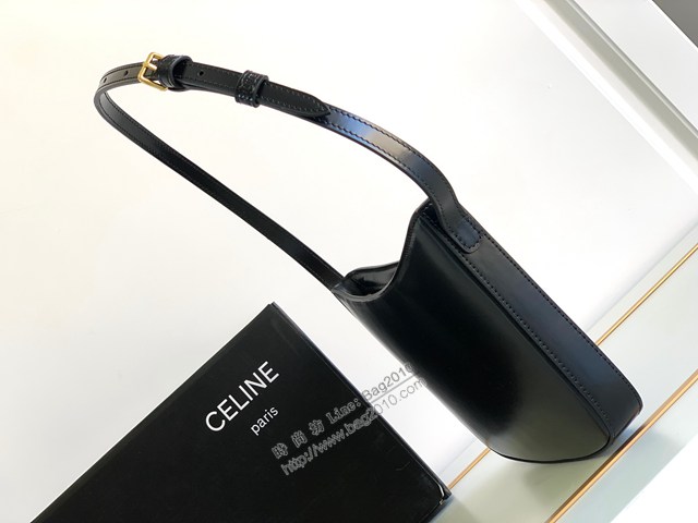 Celine專櫃2022新款女包 賽琳CROQUE中號亮澤牛皮革手袋 sldj2383